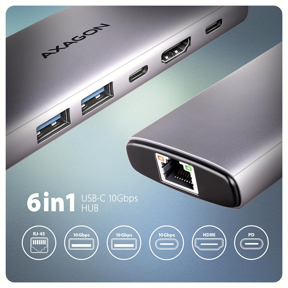 I/O HUB USB-C 6IN1 10GBPS/0.15M HMC-6G2L AXAGON - Pilt 3