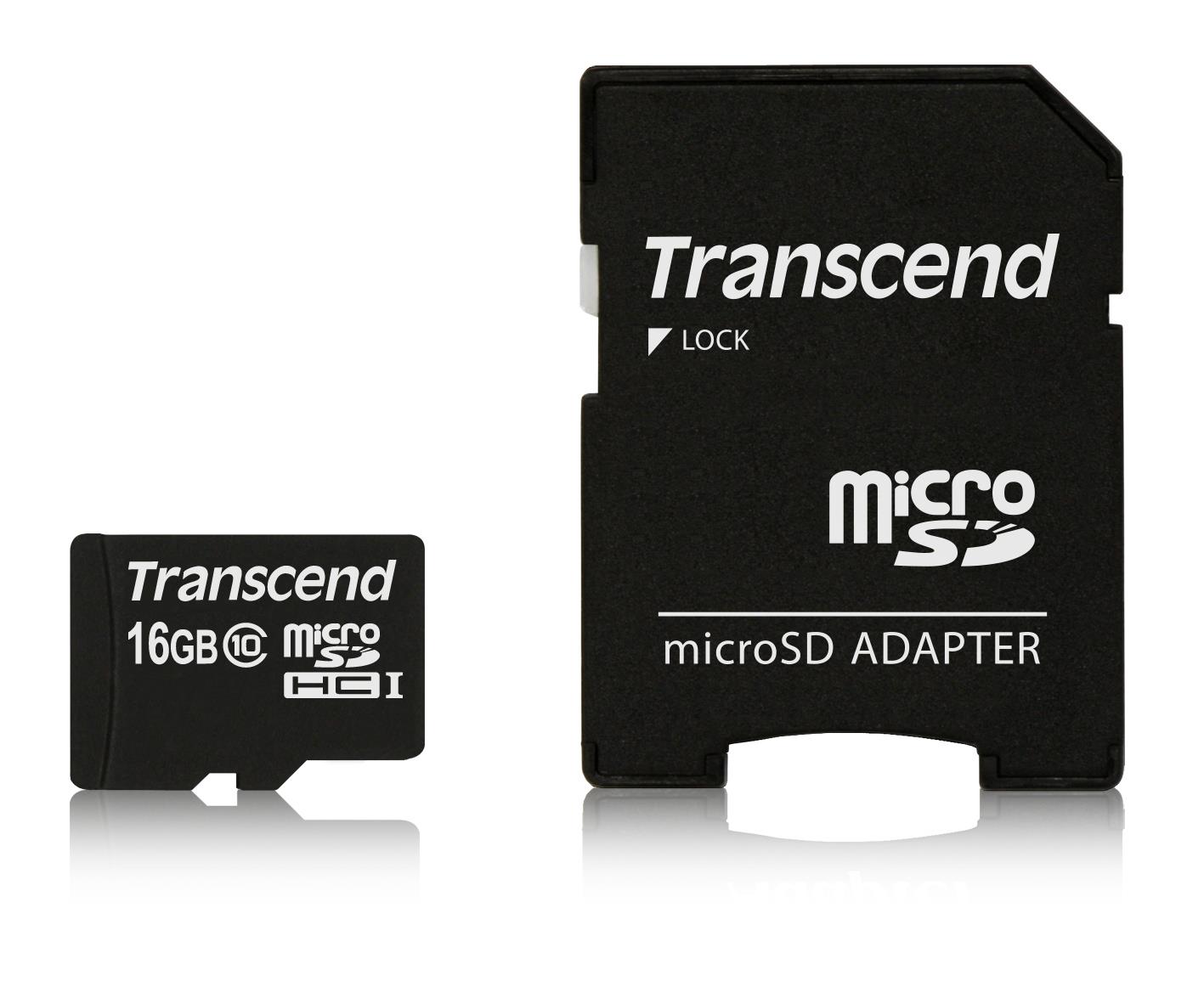MEMORY MICRO SDHC 16GB W/ADAPT/CLASS10 TS16GUSDHC10 TRANSCEND