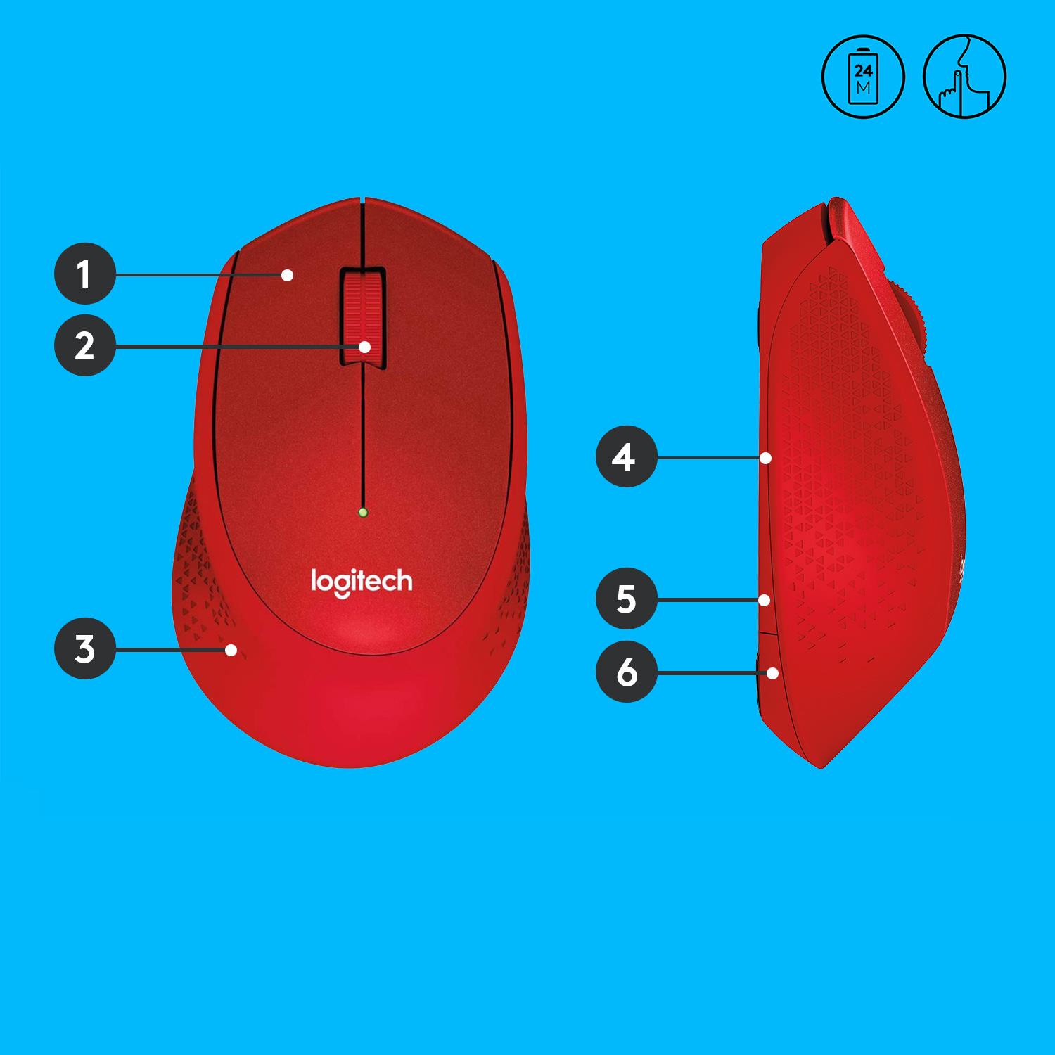 MOUSE USB OPTICAL WRL M330/SILENT RED 910-004911 LOGITECH - Image 7