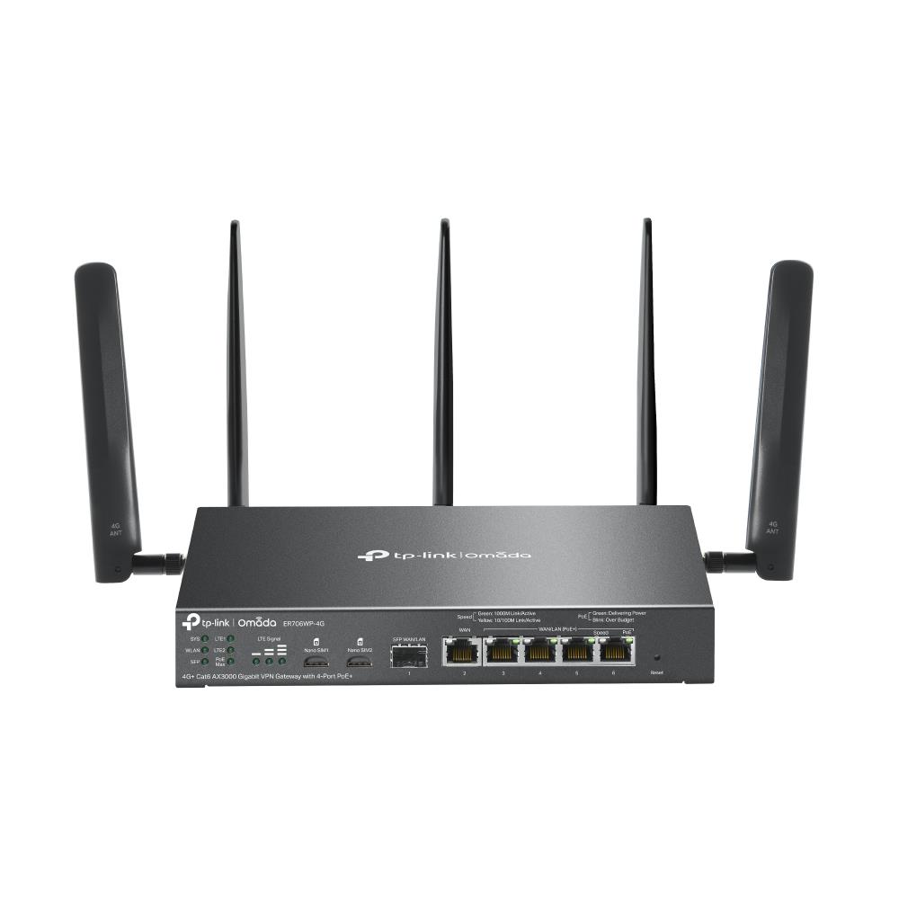 Wireless Router|TP-LINK|ER706WP-4G|Data speed 300 Mbit/s|Ethernet WAN Yes|DSL WAN Yes|SIM card slot Yes|WAN connection type RJ-45|Ethernet LAN Yes|Dual SIM support Yes|5xLAN ports|USB port Yes|ER706WP-4G