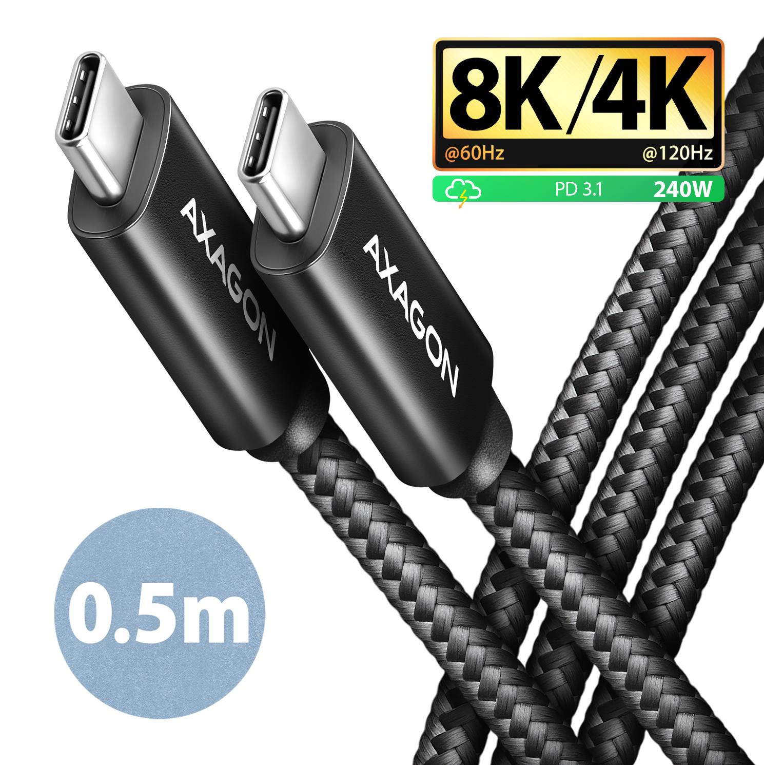 CABLE USB-C TO USB-C 0.5M 240W/8K BLACK BUCM4X-CM05AB AXAGON - Pilt 3
