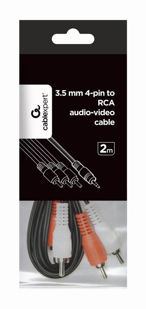 CABLE AUDIO 3.5MM 4PIN TO 3RCA/AV 2M CCA-4P2R-2M GEMBIRD - Pilt 3