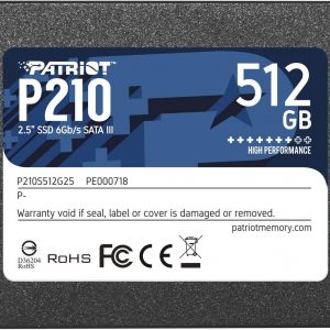 SSD|PATRIOT|P210|512GB|SATA 3.0|Write speed 430 MBytes/sec|Read speed 520 MBytes/sec|2,5"|TBW 240 TB|P210S512G25